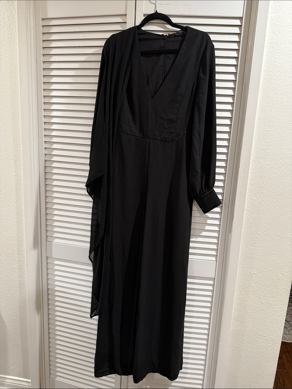 BCBGMaxAzria Black Long-Sleeve Jumpsuit with Draped Detail